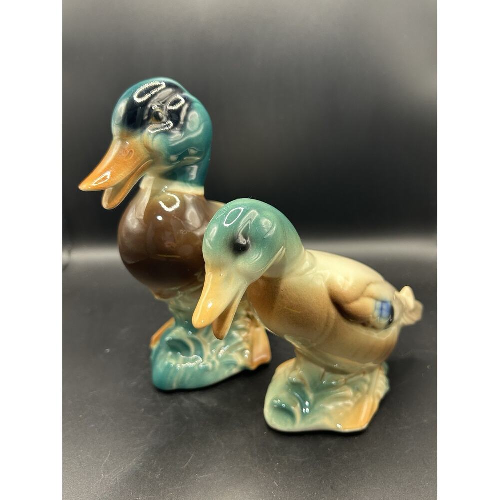 Pair Of 1950’s Ceramic Mallard Duck Figurines Country Farmhouse Kitschy Cottage